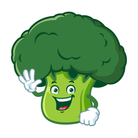 vector cartoon, character, and mascot of a broccoli with wave handのイラスト素材