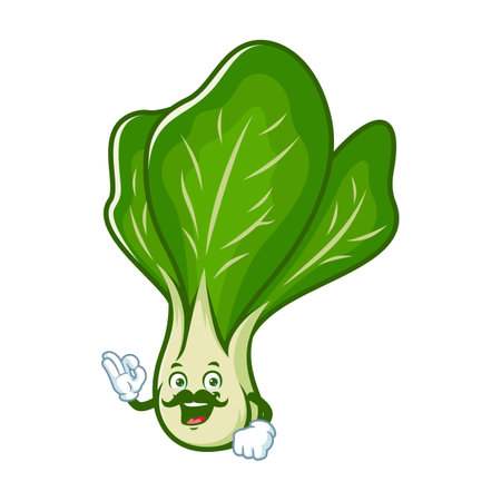vector cartoon, character, and mascot of a moustache mustard greens with ok poseのイラスト素材