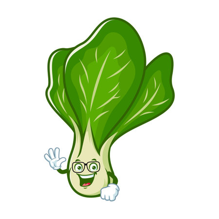 vector cartoon, character, and mascot of a mustard greens wearing eyeglassesのイラスト素材