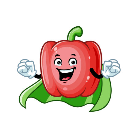 vector cartoon, character, and mascot of a red paprika superhero.のイラスト素材