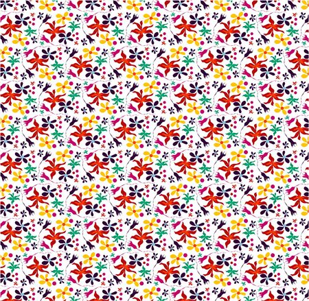 Seamless Floral Pattern vector. Bright colorful exotic botanic background.Tropical garden motifs scattered random. Fashion prints. Printing with in modern hand drawn style on stylish whiteのイラスト素材