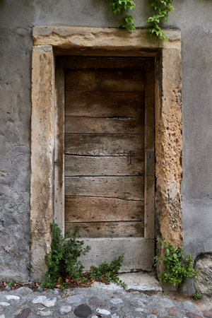 Ancient locked front doorsの写真素材
