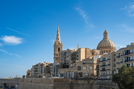 Valletta, Malta, a UNESCO site, showcases its historic architecture. The skyline is dominated by St....