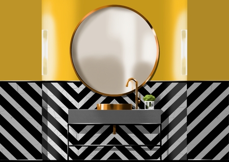 Modern bathroom with fishbone pattern, illustration paintingの写真素材
