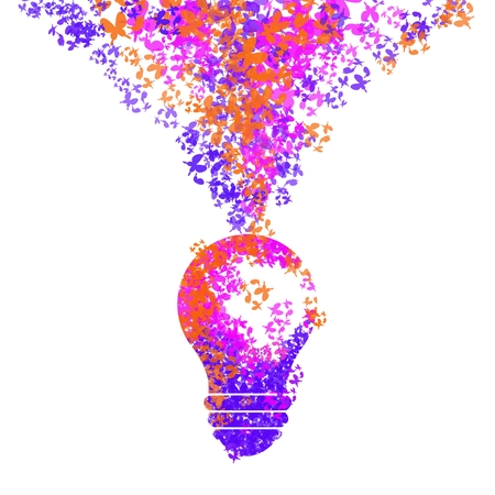The gathering of butterflies in the form of light bulbs, illustration painting