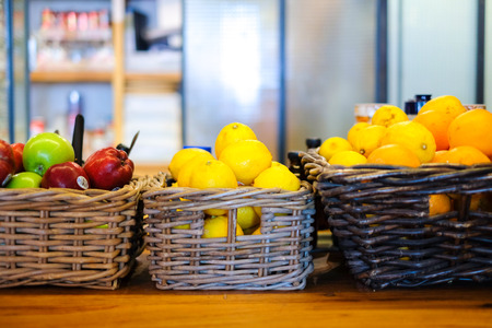 Lemon, Orange and apple in the basket, Mix Fruitの写真素材