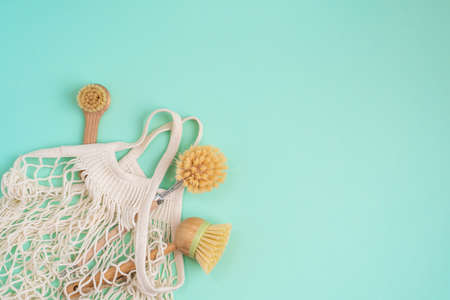 Eco-friendly kitchen accessories on a background. The concept zero waste and our planet.の写真素材