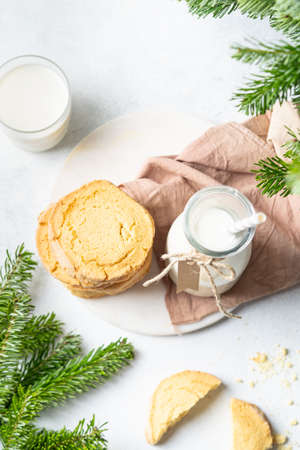 Freshly baked homemade gingerbread cookies. Christmas and New Year celebration traditionsの写真素材