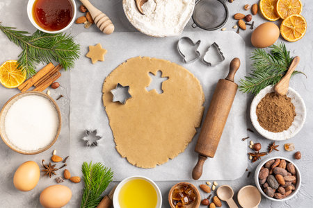 A frame of ingredients for making Christmas cookies. Christmas, holidayの写真素材