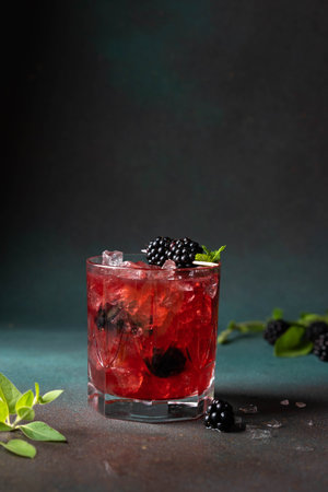 Cold berry lemonade with ice for a hot day.の写真素材