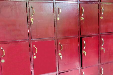 red wooden lockerの写真素材