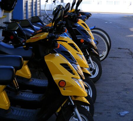 Row Of Motor Scootersの写真素材
