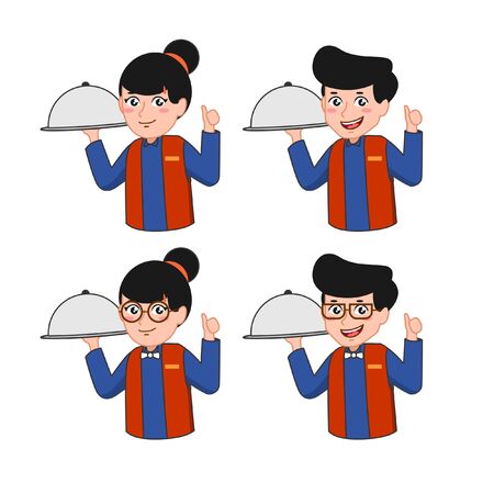Illustration vector Graphic of waitress carying foodのイラスト素材