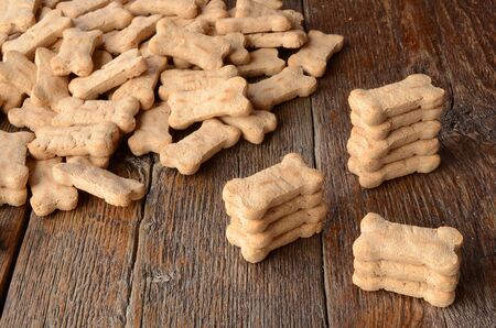 A top view image of several bone shaped dog treats.の写真素材
