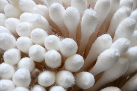 A top view image of white cotton swabsの写真素材