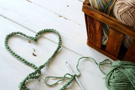 Crochet Heart Symbol and Crochet Yarnの写真素材