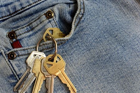 Denim Jeans and Old Keysの写真素材