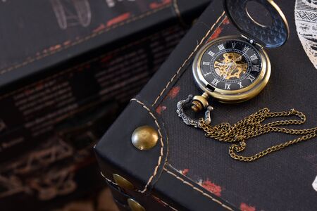 Antique Watch and Travel Trunkの写真素材