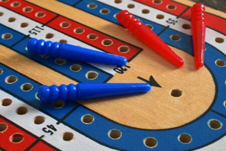 Old Wooden Cribbage Boardの写真素材