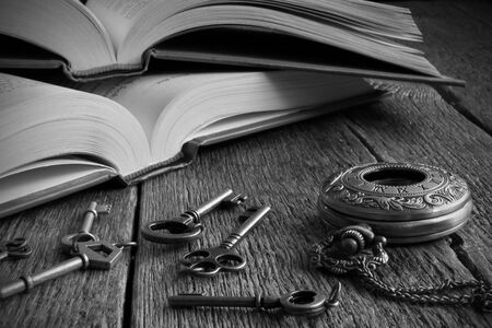 Antique Keys and Two Open Books