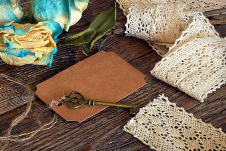 Antique Key and Vintage Laceの写真素材