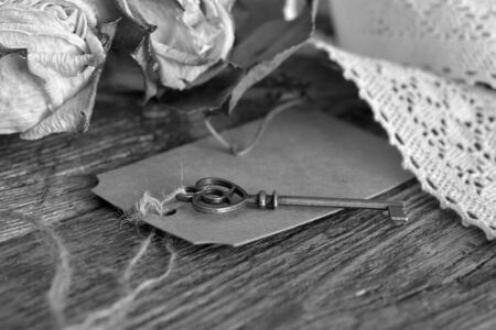 Antique Key and Vintage Laceの写真素材
