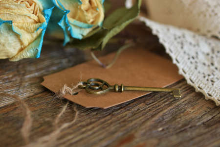 Antique Key and Vintage Laceの写真素材