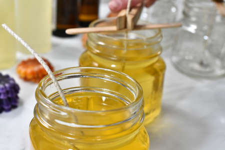 Pouring Homemade Wax Candlesの写真素材