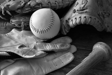 Old Used Baseball Equipment Close Up