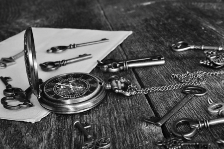 Antique Pocket Watch and Letterの写真素材
