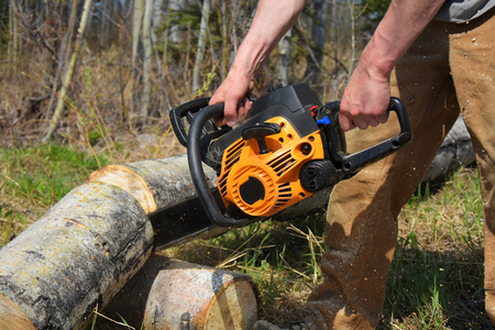 Working Chainsaw Close Upの写真素材