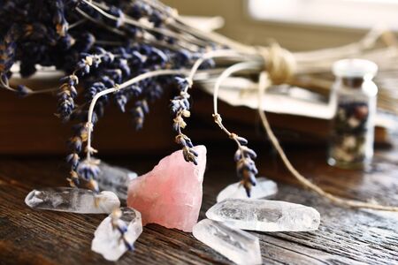 Rose Quartz Crystal Gridの写真素材