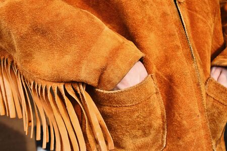 Vintage Leather Coat with Fringesの写真素材