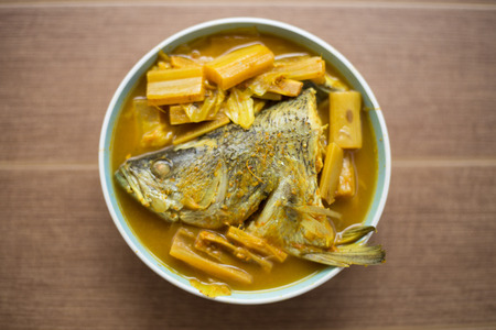 Fish and Vegetable with Banana stalk sour soup Thai foodの写真素材