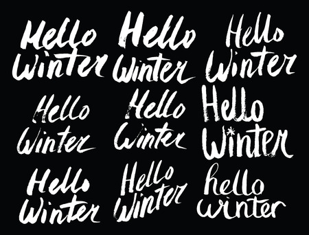 Hello Winter text. Vector. Lettering. Drawing by hand. Caption brush Lettersのイラスト素材