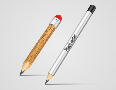 Realistic Silver and wood Vector Pencilのイラスト素材