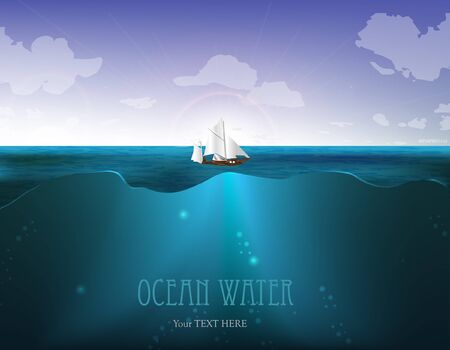 Ocean water with a Yachtのイラスト素材