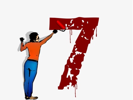 person draws on the wall of the number sevenのイラスト素材