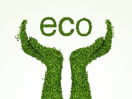 environmental care, the hands of the grass  concept of ecologyのイラスト素材