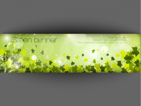 green banner with grass and leavesのイラスト素材
