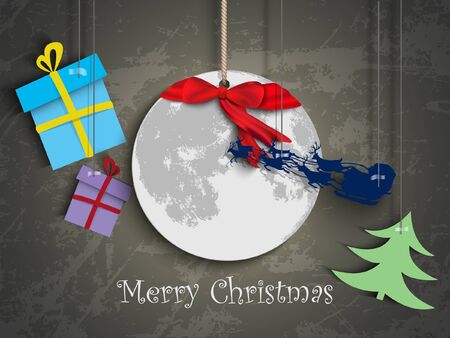 Christmas card  paper moon and Santa Reindeerのイラスト素材