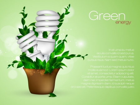 Energy saving lamp with green leavesのイラスト素材
