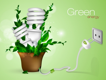 Energy saving lamp with green leavesのイラスト素材