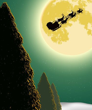 Santa Into the Winter Christmas Nightのイラスト素材
