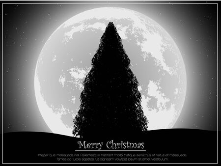 silhouette of a Christmas tree in the background of the moonのイラスト素材