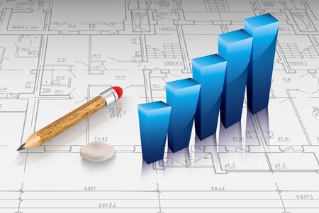 3d business graph in the drawingsのイラスト素材