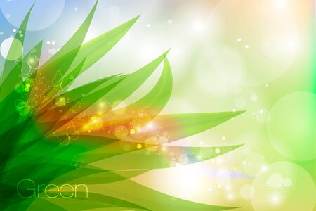 Vector background in pastel colors with green grass and dewのイラスト素材