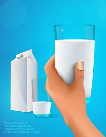 hand holding a glass of milk and a carton of milkのイラスト素材