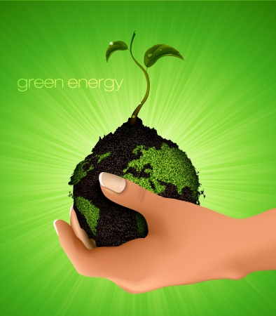 hand holding the earth with the germ, the concept of ecologyのイラスト素材