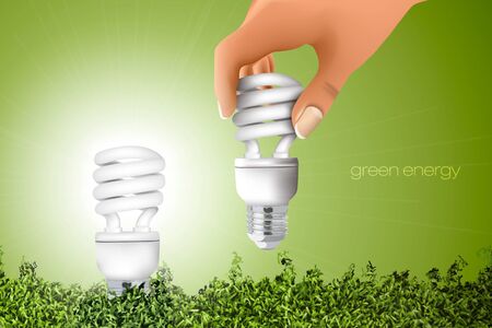the concept of clean energy  hand holding energy saving bulbのイラスト素材
